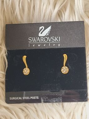 Swarovski Gold Tone Crystal Drop Stud Earrings - New
